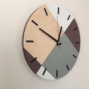 Amorf Design Ahşap Geometrik Desenli Mürdüm Duvar Saati 48X48 cm