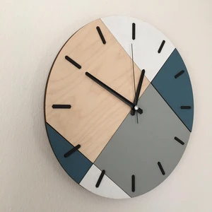 Amorf Design Ahşap Geometrik Desenli Mavi Duvar Saati  32X32 cm