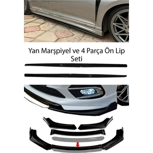 Sare Tuning Fiat Egea F30 Düz Yan Marşpiyel Eki  + 4 Parça Beyaz Ön Ek Piano Black Bodykit Set
