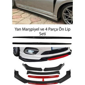 Sare Tuning Nissan Nx F30 Düz Yan Marşpiyel Eki  + 4 Parça Kırmızı Ön Ek Piano Black Bodykit Set