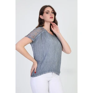 Ella Camelia Kadın Omzu Dantel Detaylı Bluz 5010062 Indigo