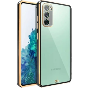 Samsung Galaxy S20 Fe Kılıf Köşeli Gold Şeffaf Kapak