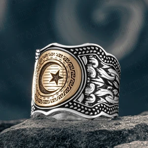 925 Ayar Gümüş Ayarlanabilir Ay Yıldız Erkek Yüzük