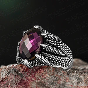925 Ayar Gümüş Ametist Taşlı Pençeli Erkek Yüzük