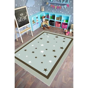 Çocuk Halısı Figürlü Yıldız Desenli Mavi Gri Kaydırmaz Kesme Yıkanabilir Ince Halı