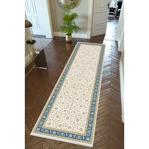 10 Post Online Yolluk Salon Halısı Ekru Mavi Kaymaz Kesme Yıkanabilir Ince Dijital Baskı Koridor Halısı