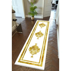 10 Post Online Yolluk Klasik Altın Beyaz Gold Kaymaz Kesme Yıkanabilir Ince Dijital Baskı Koridor Halısı