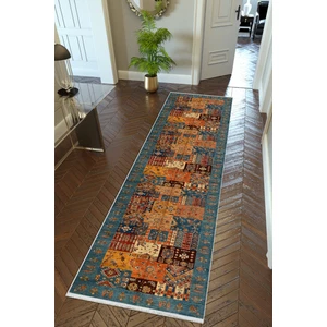 10 Post Online Yolluk Kilim Desenli Otantik Lacivert Kaymaz Kesme Yıkanabilir Ince Dijital Baskı Koridor Halısı