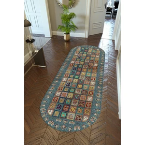 10 Post Online Yolluk Kilim Desenli Otantik Lacivert Kaymaz Kesme Yıkanabilir Ince Dijital Baskı Koridor Halısı