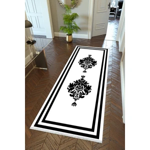 10 Post Online Yolluk Klasik Beyaz Siyah Kaymaz Kesme Yıkanabilir Ince Dijital Baskı Koridor Halısı
