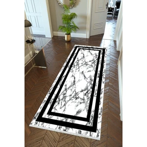 10 Post Online Yolluk Çerçeve Mermer Siyah Beyaz Kaymaz Kesme Yıkanabilir Ince Koridor Halısı