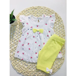 Mother Wings Kız Bebek Kirazlı Fiyonklu Alt Üst Takım