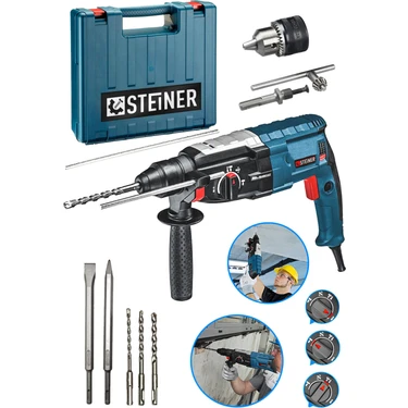 Steiner Alman 4000 Watt Profesyonel Kırıcı Delici Darbeli Matkap Gri + 5 Adet Uç +