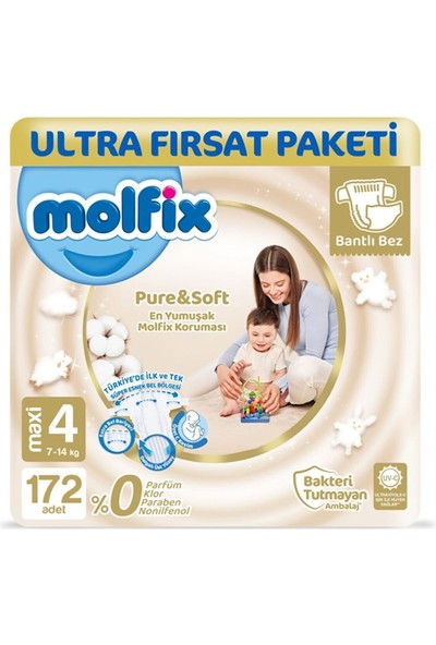 Molfix Pure & Soft Bebek Bezi 4 Beden Maxi Ultra Fırsat Paketi 172'LI