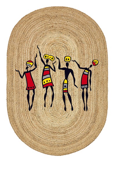 Galo Afrika Kadınlar Desenli Oval Örme Dekoratif Jüt Kilim Hasır Halı Jut-4050