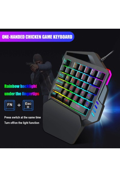 Mini Tek Elle Oyun Klavyesi Mekanik RGB Led Arkadan Aydınlatmalı USB Kablolu 35 Tuşlu Fare (Yurt Dışından)