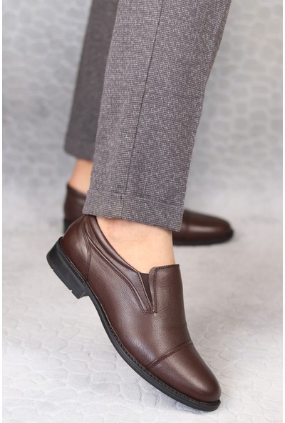 Retto Erkek Kahverengi Bağcıksız Deri Klasik Ayakkabı