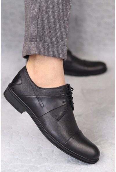 Rego Erkek Siyah Kaşe Işlemeli Klasik Kundura Ayakkabı