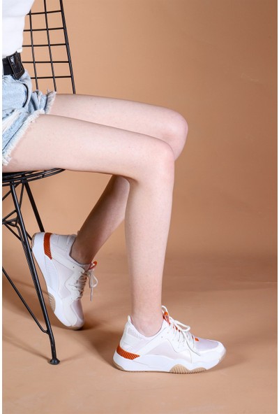 Keçeli Isabella Kadın Sneaker Bağcıklı Ayakkabı - Beyaz