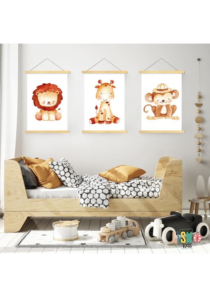 Mutlu Hayvanlar 3&#39;lü Çocuk Odası Kanvas Poster