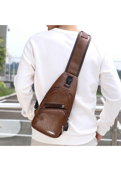 Su Geçirmez Pu Tek Omuz Erkekler Göğüs Çantası (Light Brown) (Yurt Dışından)