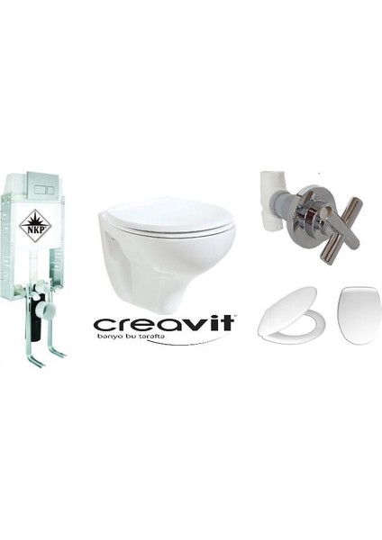 Gömme Rezervuar + Ara Kesme + TP320 Creavit Asma Klozet + Akdeniz Kapak