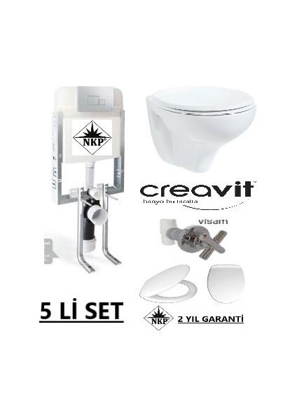 Gömme Rezervuar + Ara Kesme + TP320 Creavit Asma Klozet + Akdeniz Kapak