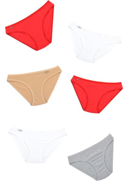 Kadın 12 Lı Elastan Düz Pamuklu Slip (Ten-Kırmızı-Beyaz-Gri) - Standart