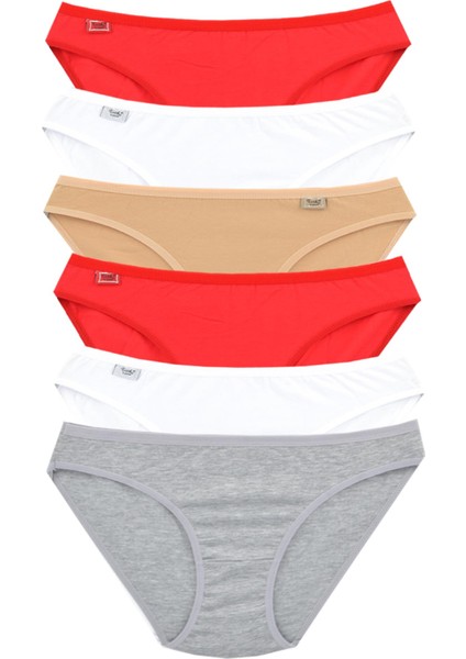 Kadın 12 Lı Elastan Düz Pamuklu Slip (Ten-Kırmızı-Beyaz-Gri) - Standart fiyatları