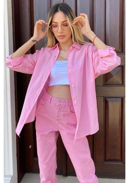 Mad Girls Pembe Oversize Gömlek MG1369