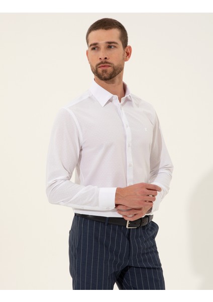 Erkek Beyaz Slim Fit Uzun Kollu Gömlek 50255245-VR013