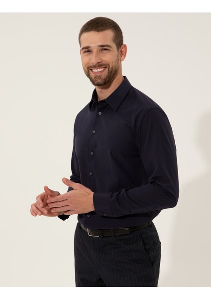 Erkek Lacivert Slim Fit Uzun Kollu Gömlek 50255245-VR033