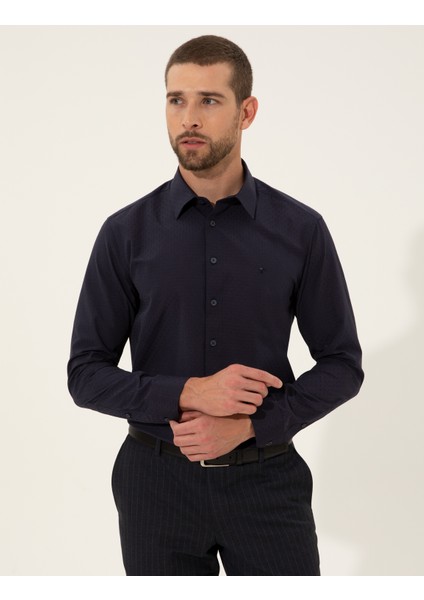 Erkek Lacivert Slim Fit Uzun Kollu Gömlek 50255245-VR033