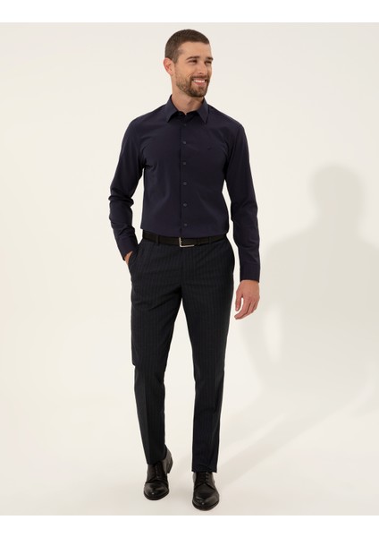 Erkek Lacivert Slim Fit Uzun Kollu Gömlek 50255245-VR033