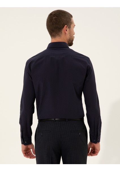 Erkek Lacivert Slim Fit Uzun Kollu Gömlek 50255245-VR033