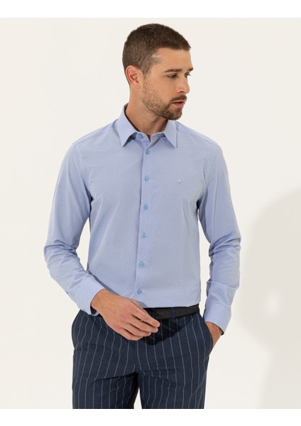 Erkek Mavi Slim Fit Armürlü Gömlek 50255245-VR036