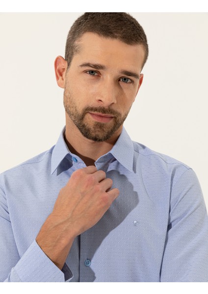 Erkek Mavi Slim Fit Armürlü Gömlek 50255245-VR036