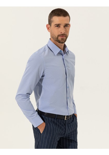 Erkek Mavi Slim Fit Armürlü Gömlek 50255245-VR036