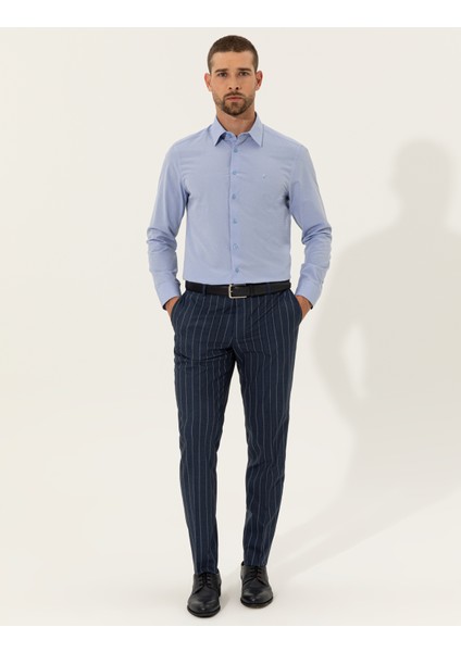 Erkek Mavi Slim Fit Armürlü Gömlek 50255245-VR036