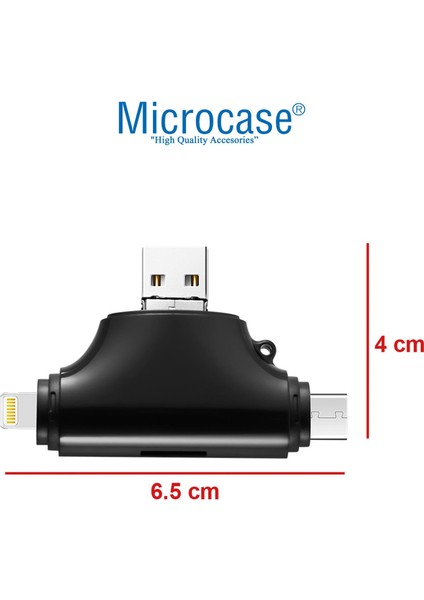 Type-C Lightning Micro USB Telefonlar Için Sd Kart Okuyucu Flash Disk Adaptör AL2743 Siyah