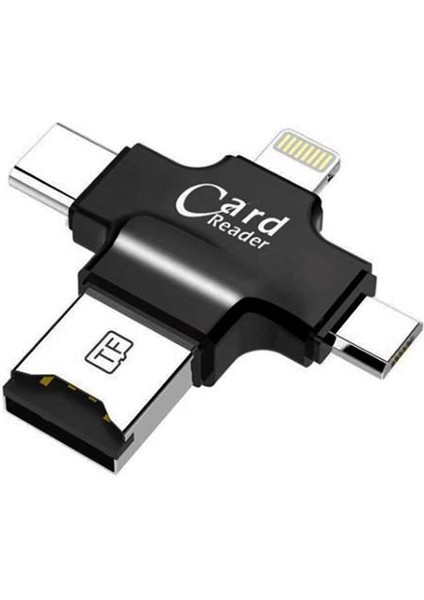 Type-C Lightning Micro USB Telefonlar Için Microsd Kart Okuyucu Flash Adaptör AL2744 Siyah