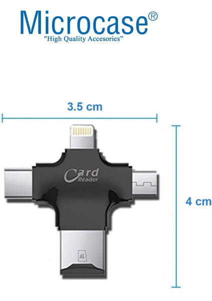 Type-C Lightning Micro USB Telefonlar Için Microsd Kart Okuyucu Flash Adaptör AL2744 Siyah