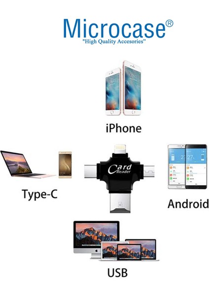 Type-C Lightning Micro USB Telefonlar Için Microsd Kart Okuyucu Flash Adaptör AL2744 Siyah