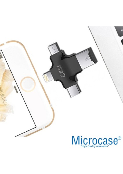 Type-C Lightning Micro USB Telefonlar Için Microsd Kart Okuyucu Flash Adaptör AL2744 Siyah