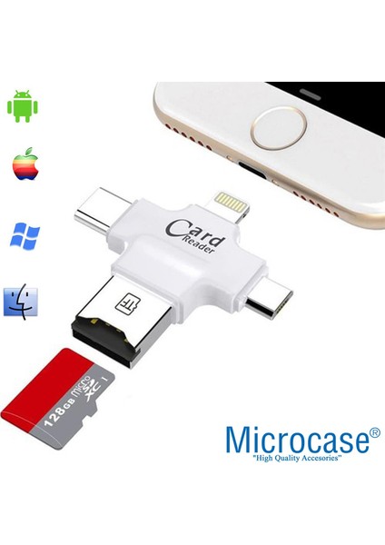 Type-C Lightning Micro USB Telefonlar Için Microsd Kart Okuyucu Flash Adaptör AL2744 Beyaz