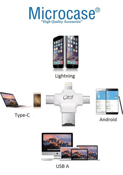 Type-C Lightning Micro USB Telefonlar Için Microsd Kart Okuyucu Flash Adaptör AL2744 Beyaz