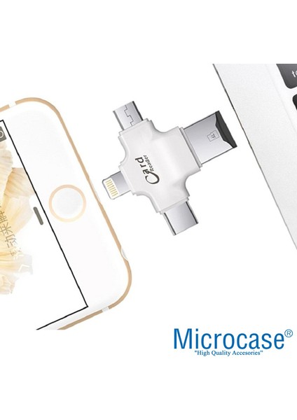 Type-C Lightning Micro USB Telefonlar Için Microsd Kart Okuyucu Flash Adaptör AL2744 Beyaz