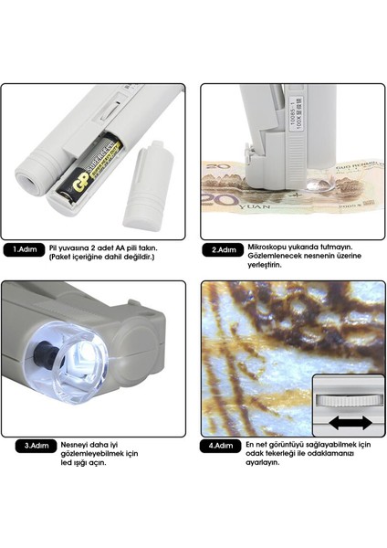 Mini El ve Cep Mikroskop Skalasız Işıklı 100X - AL2735