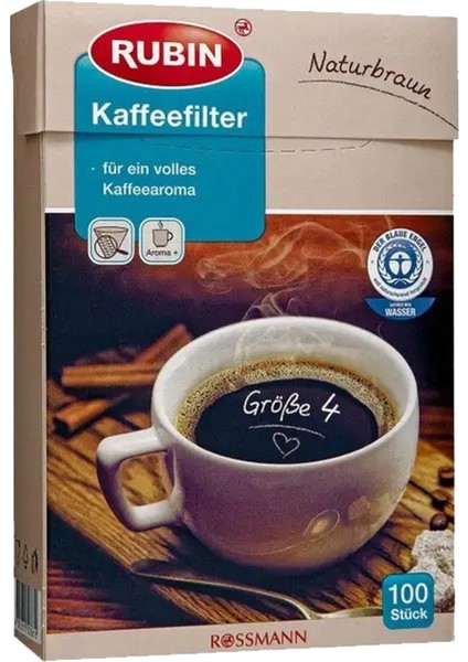 Rubin Kahve Filtresi 4 Numara (Büyük Boy) Kahverengi 100'lü
