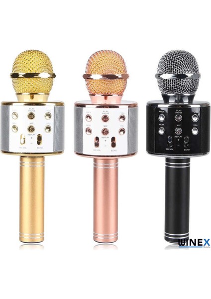 Usba+Tf Sd Kart+3.5mm Aux Girişli Bluetooth Karaoke Mikrofonu Gold